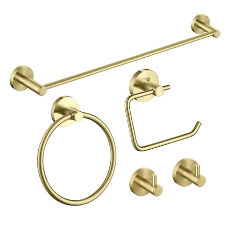 Kibi Circular 5-Piece Bathroom Hardware Set C-KBA14-5BG-4